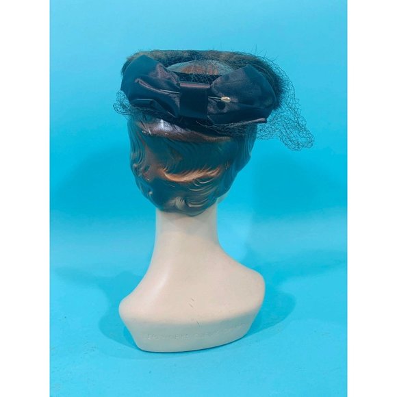 Vintage 1950s Fur Hat Brown Circle Veiled Cap - Picture 10 of 10